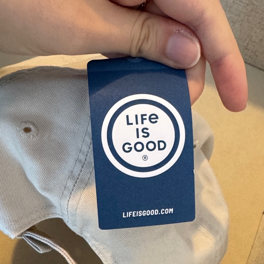 Life Is Good Tan Cap with Navy Bicycle Design - Picture 2 of 5